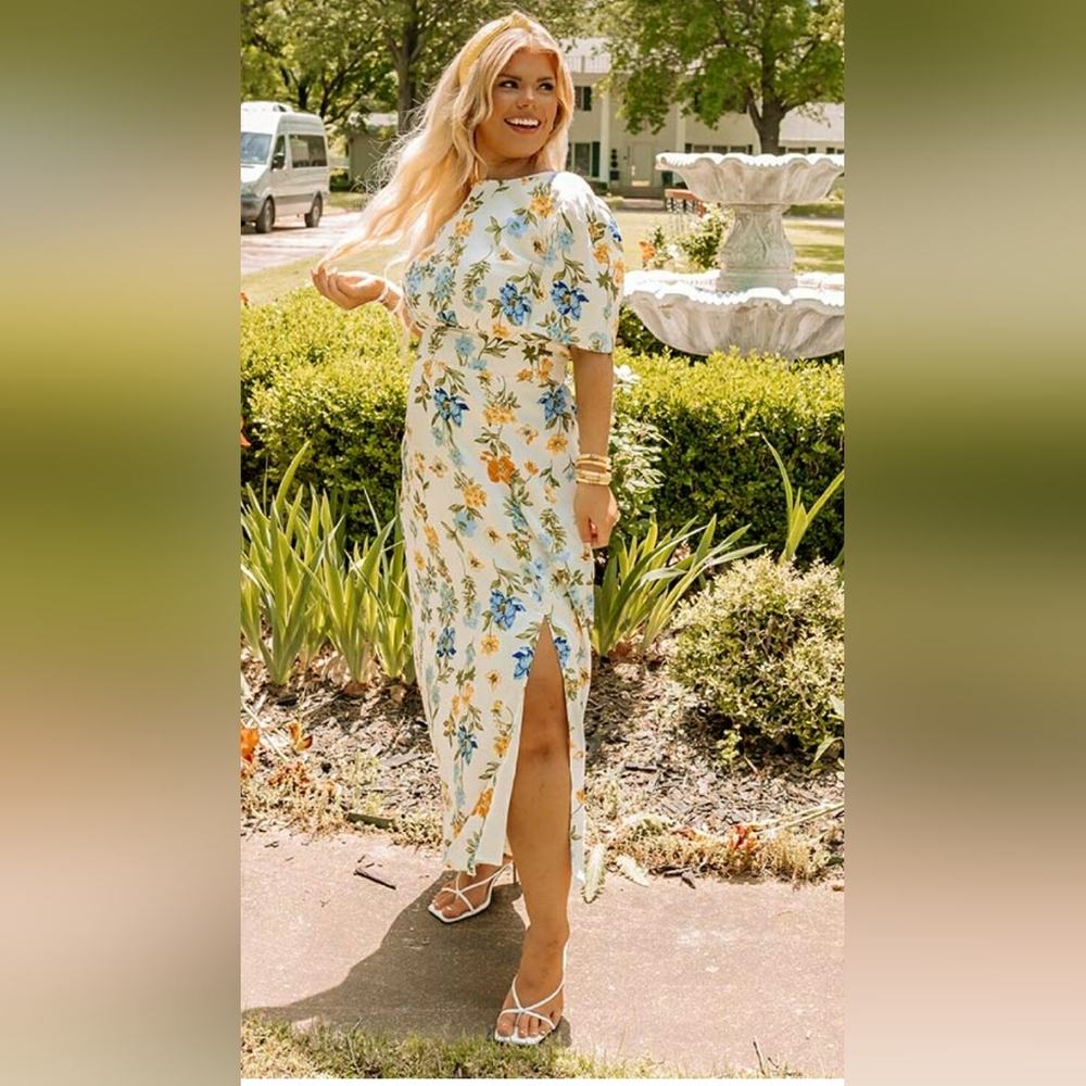 Sugarlips Floral Maxi Dress - White, Yellow, Blue - Picture 3 of 3